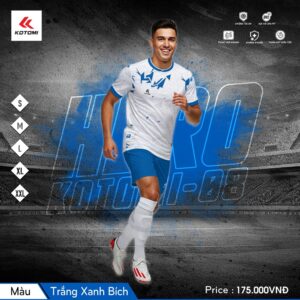 Áo Bóng Đá Không Logo KTM-08 HERO Màu Trắng Xanh Bích