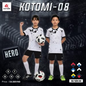 Áo bóng đá trẻ em KOTOMI - 08 HERO trắng đen