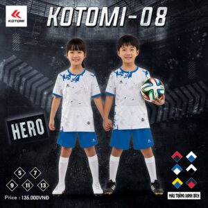 Áo Thể Thao Trẻ Em KOTOMI KTM-08 HERO Màu Trắng Xanh Bích